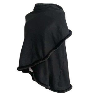 Joan Rivers Black Soft Cape Wrap Ruana with Faux Fur Trim